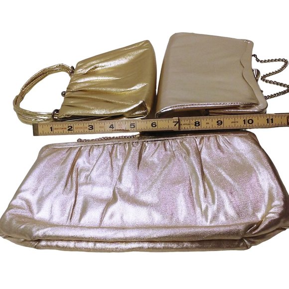 Bundle Lot of 3 Vintage 60s Metallic Gold Lame Evening Bag Clutch Mod Retro Glam - Picture 8 of 9